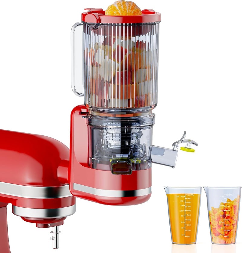 GVODE Juicer Attachment for KitchenAid, Cold Press Slow Juicer with 4.9" Large Feed Chute for Whole Fruits & Vegetables, Includes 2 * 1L Measuring Cups for KitchenAid Accessories and Attachments, Red - Image 1